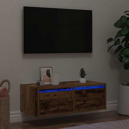 Tv-bänk med LED-belysning åldrat trä 75x35,5x25 cm