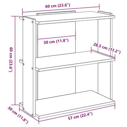 Bokhylla 3 hyllplan betonggrå 60x30x60 cm konstruerat trä