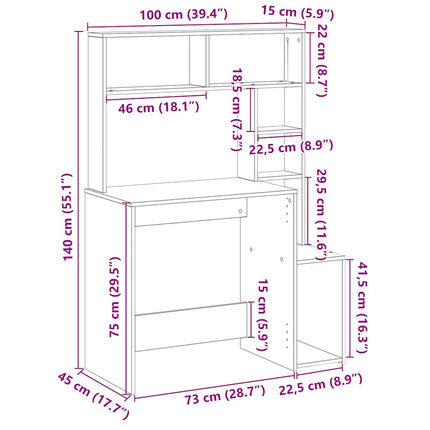 Skrivbord med hyllor sonoma-ek 100x45x140 cm konstruerat trä