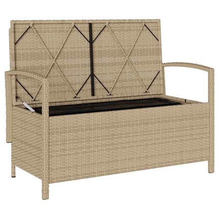 Förvaringsbänk för trädgård med dyna beige konstrotting