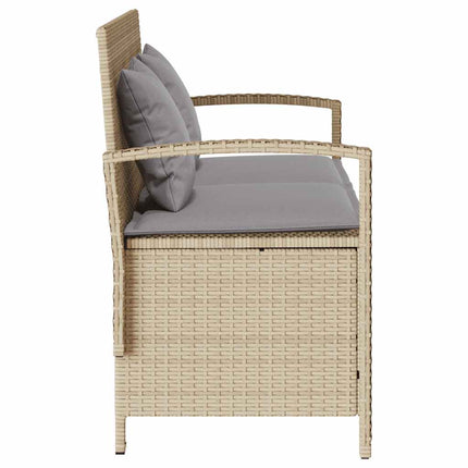 Förvaringsbänk för trädgård med dyna beige konstrotting