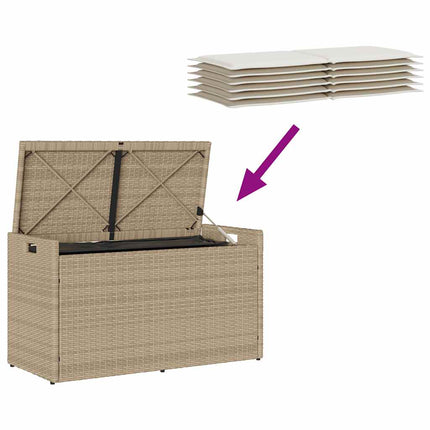 Förvaringsbänk för utomhusbruk dyna beige 100 cm konstrotting