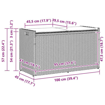 Förvaringsbänk för utomhusbruk med dyna brun 100cm konstrotting