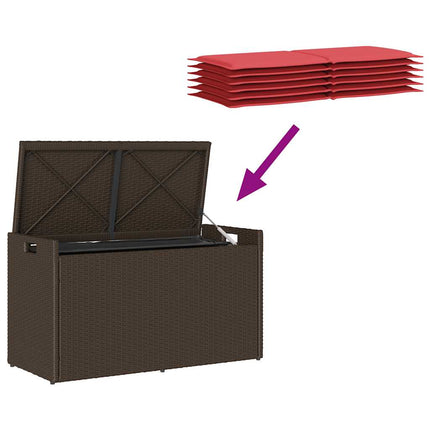 Förvaringsbänk för utomhusbruk med dyna brun 100cm konstrotting