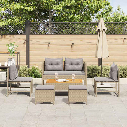 Trädgårdsoffset med kudde 6 pcs Beige och Ljusgrå konstrotting