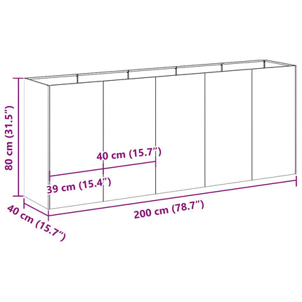 Planteringskärl antracit 200x40x80 cm kallvalsat stål