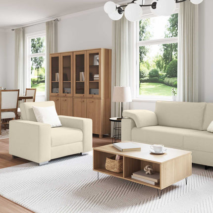 Soffa 3 pcs Beige 219 x 77 x 82 cm Linnenblandad tyg