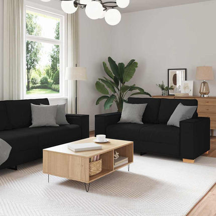 Soffa 3 pcs Svart 220 x 80 x 84 cm Linnenblandad tyg