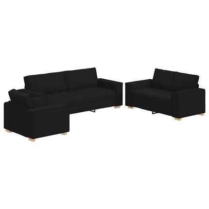 Soffa 3 pcs Svart 220 x 80 x 84 cm Linnenblandad tyg