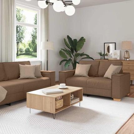 Soffa 3 pcs Brun 220 x 80 x 84 cm Linnenblandad tyg