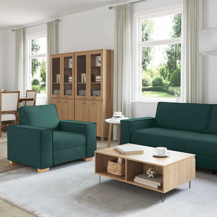 Soffa 3 pcs Mörkgrön 220 x 80 x 84 cm Linnenblandad tyg