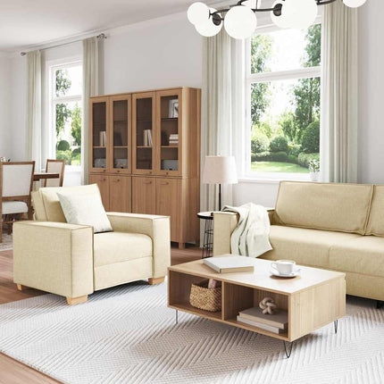 Soffa 3 pcs Kräm 220 x 80 x 84 cm Linnenblandad tyg