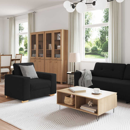 Soffa 3 pcs Svart 221 x 80 x 80 cm Linnenblandad tyg