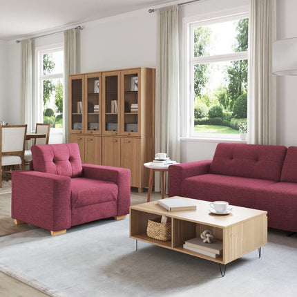 Soffa 3 pcs Vind Röd 221 x 80 x 80 cm Linnenblandad tyg