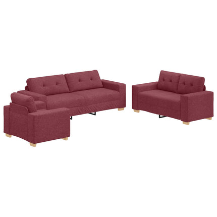 Soffa 3 pcs Vind Röd 221 x 80 x 80 cm Linnenblandad tyg
