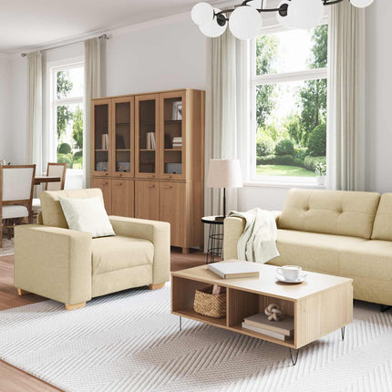 Soffa 3 pcs Kräm 221 x 80 x 80 cm Linnenblandad tyg