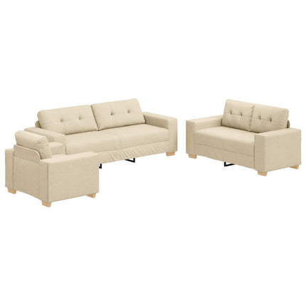Soffa 3 pcs Kräm 221 x 80 x 80 cm Linnenblandad tyg