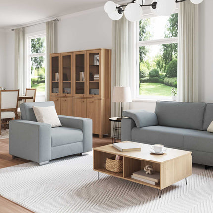 Soffa 3 pcs Ljusgrå 219 x 80 x 82 cm Linnenblandad tyg