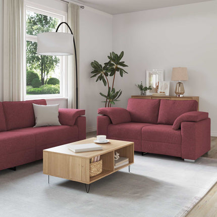 Soffa 3 pcs Vind Röd 219 x 80 x 82 cm Linnenblandad tyg