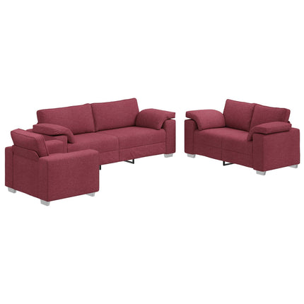 Soffa 3 pcs Vind Röd 219 x 80 x 82 cm Linnenblandad tyg
