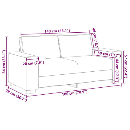 Soffa 2-sits rosa 180x78x84 cm sammet