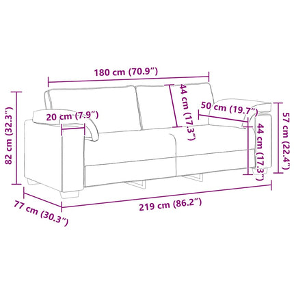 3-sitssoffa rosa 220x77x82 cm sammet