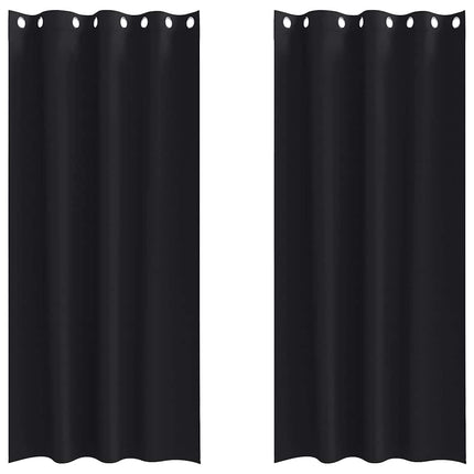 Mörkläggningsgardiner med Ringar 2 pcs Svart 225 x 140 cm