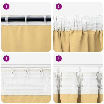 Mörkläggningsgardiner med Ringar 2 pcs Beige 175 x 140 cm