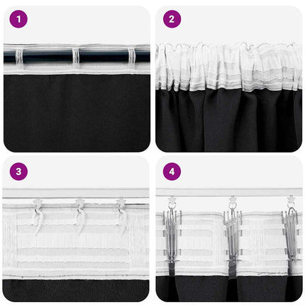 Mörkläggningsgardiner med Ringar 2 pcs Svart 175 x 140 cm