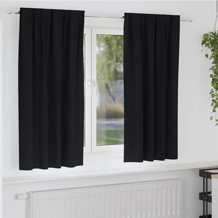 Mörkläggningsgardiner med Ringar 2 pcs Svart 175 x 140 cm