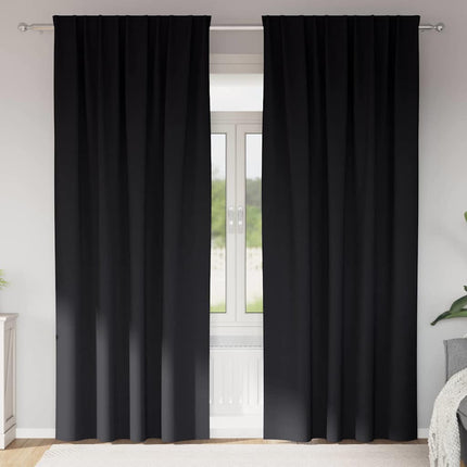 Mörkläggningsgardiner med Ringar 2 pcs Svart 225 x 140 cm