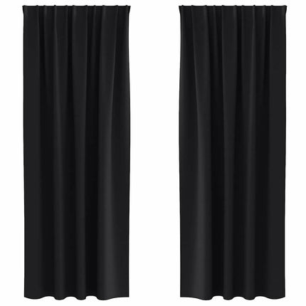 Mörkläggningsgardiner med Ringar 2 pcs Svart 225 x 140 cm