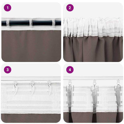 Mörkläggningsgardiner med Ringar 2 pcs Mörkbrun 175 x 140 cm