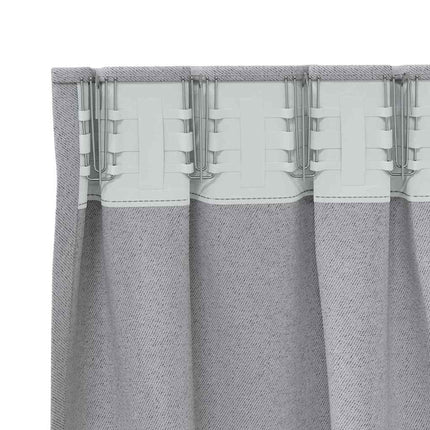 Mörkläggningsgardiner med Ringar 2 pcs Ljusgrå 245 x 140 cm