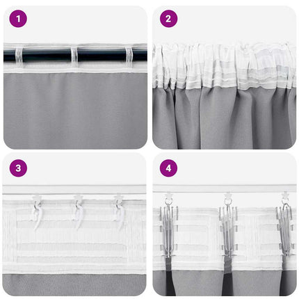 Mörkläggningsgardiner med Ringar 2 pcs Ljusgrå 260 x 140 cm