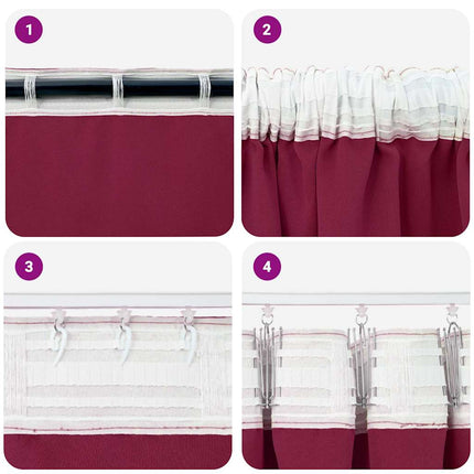 Mörkläggningsgardiner med Ringar 2 pcs Vinröd 245 x 140 cm