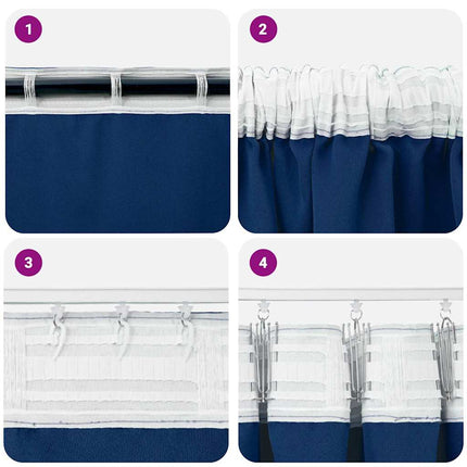 Mörkläggningsgardiner med Ringar 2 pcs Mörkblå 260 x 140 cm
