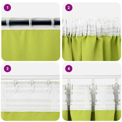 Mörkläggningsgardiner med Ringar 2 pcs Grön 225 x 140 cm