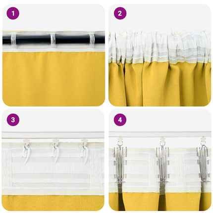 Mörkläggningsgardiner med Ringar 2 pcs Senapsgul 245 x 140 cm