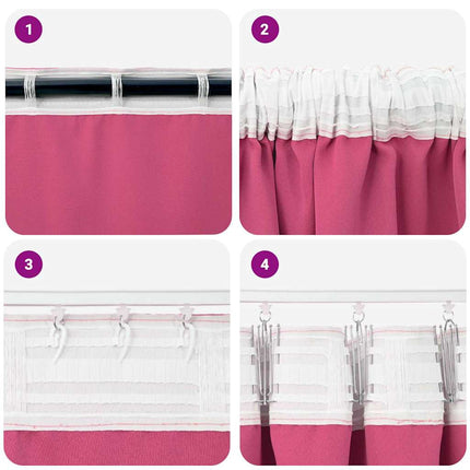 Mörkläggningsgardiner med Ringar 2 pcs Klart Pink 260 x 140 cm