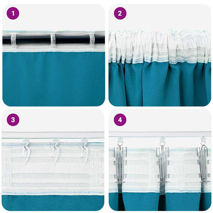 Mörkläggningsgardiner med Ringar 2 pcs Turkos 260 x 140 cm