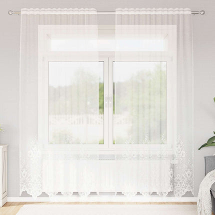 Spetsgardin med gardiner Blommor Vit 245x150cm Polyester