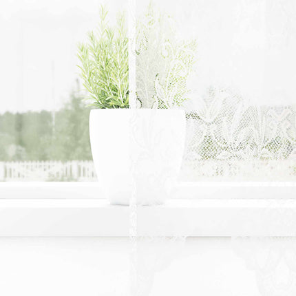 Spetsgardin med gardiner Blommor Vit 80 x 200 cm Polyester
