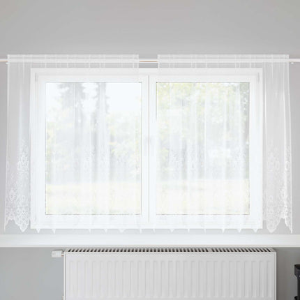 Spetsgardin med gardiner Blommor Vit 180 x 200 cm Polyester