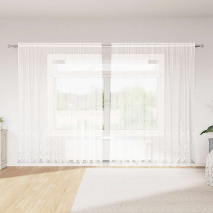 Spetsgardin med gardiner Blommor Vit 245x300cm Polyester