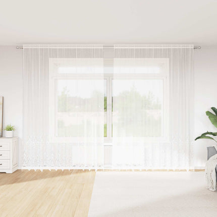 Spetsgardin med gardiner Blommor Vit 280 x 300 cm Polyester