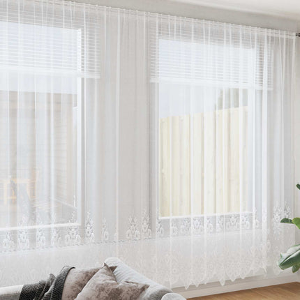 Spetsgardin med gardiner Blommor Vit 280 x 500 cm Polyester