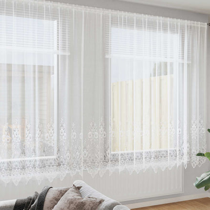 Spetsgardin med gardiner Blommor Vit 245 x 1200 cm Polyester