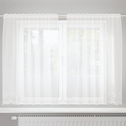 Spetsgardin med gardiner Blommor Vit 140 x 150 cm Polyester