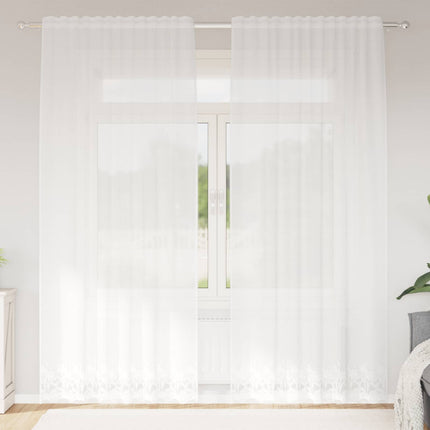 Spetsgardin med gardiner Blommor Vit 240 x 150 cm Polyester